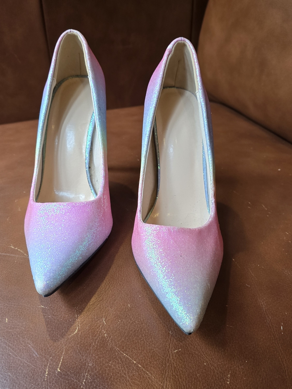 Source Unknown Iridescent Pink Rainbow Glitter Stiletto Pumps - Picture 3 of 12